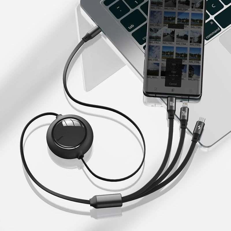 Cáp Sạc Dây Dẹt Rút Công Suất 100W Baseus Bright Mirror Series II với 3 cổng trong 1 Cáp Sạc Dây Dẹt Rút Công Suất 100W Baseus Bright Mirror Series II với 3 cổng trong 1